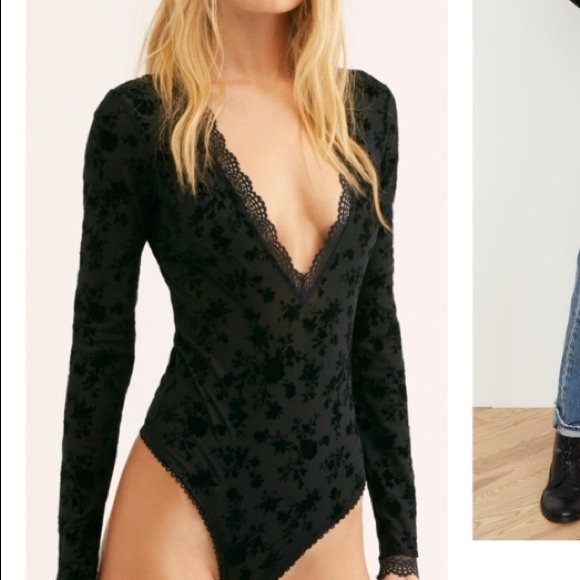 FREE PEOPLE BABES IN BANDEAUS BLACK LACE BODYSUIT NEW WITH TAGS - Picture 2 of 2